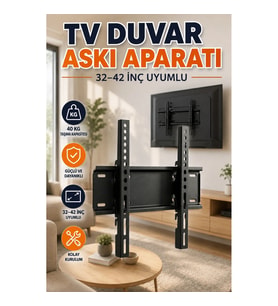 Universal TV Duvar Askı Aparatı 32–42 İnç – 40 kg Taşıma Kapasiteli Çelik Sabitleme Sistemi