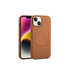 Apple iPhone 14 Uyumlu Kılıf PU Deri M-safe Wireless Şarj Özellikli Zore Derix Kapak (Kahverengi)