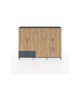 Arges Dolap 12 Raflı 2 Çekmeceli 7 Kapaklı 220x30x163 Antrasit-Çam/Antrasit
