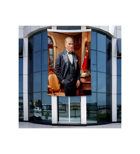 Mustafa Kemal Atatürk Takım Elbiseli Poster Bayrak Raşel Kumal 4x6 metre ATA47