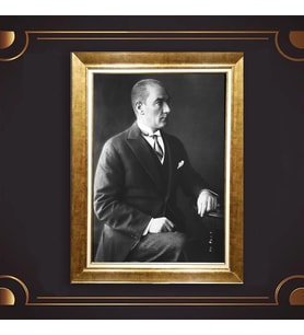 Altın Varaklı Çerçeveli Paspartulu Atatürk Tablo z4742 (Gold)
