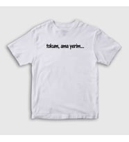 Presmono Unisex Çocuk Beyaz Tokum Ama Yerim Komik T-Shirt 472781tt (Beyaz)