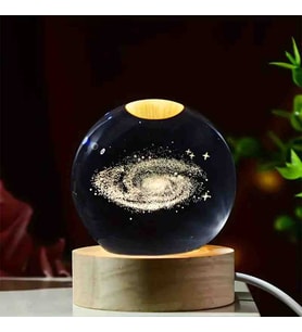Kristal Cam Kar Küresi 3D Işıklı LED Lamba USB Kablolu Ahşap Standlı Özel Gün Işığı Dekoratif Hediyelik Konsept Masaüstü Aksesuar Şık Zarif Süs Biblo Dekor Top Özel Üretim Premium Ay Küre Seti