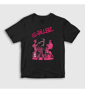 Presmono Unisex Çocuk Siyah Stage Gorillaz T-Shirt 55019tt
