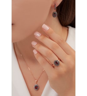 AgaKulche Oval Model Kadın Gümüş Takı Seti Kalemli S62-EK (925)