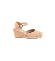 Gerçek Elişi Keten Hasır Espadril Burnu Hasırlı Arkası Açık Dolgu Topuk Handmade (Hasır Sarı)