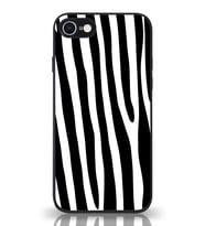 PrintiFy Apple iPhone 7 ile Uyumlu Kamera Korumalı Zebra Desenli Cam Kapak Siyah