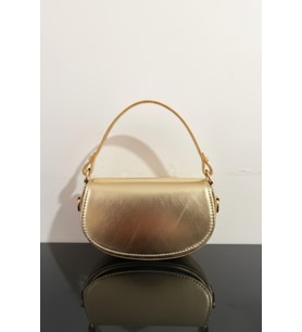 Gold Mini Kadın El & Omuz Çantası – Metallic Parlak Baguette Model Şık Davet Çantası