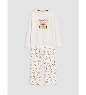 LCW DREAM Ekru Yılbaşı Temalı Kadın Pijama Takımı