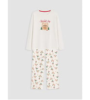 LCW DREAM Ekru Yılbaşı Temalı Kadın Pijama Takımı