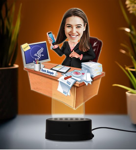Doğum Günü Hediyesi,Sevgiliye Hediye, Kişiye Özel Fotoğraflı Sekreter Karikatür 3D Led Lamba (Beyaz)