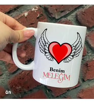 Size Özel Benim Meleğim Kanatlı Kalp Seramik Baskılı Kupa Bardaklar