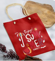 BK Gift Yaz Temalı Kırmızı Halat Saplı Kumaş Plaj Çantası -14, Baskılı Omuz Çantası, Alışveriş Çantası, Arkadaşa Hediye, Sevgiliye Hediye