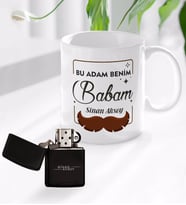 BK Gift Kişiye Özel Bu Adam Benim Babam Tasarımlı Kupa Bardak ve Benzinli Çakmak Seti - Model 1