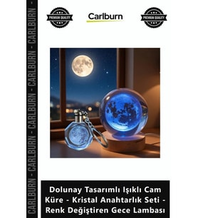 Özel Üretim Dolunay Tasarımlı Işıklı Cam Küre Kristal Anahtarlık Seti Renk ğiştiren Gece Lambası