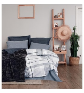 Cotton Box Trim Çift Kişilik Battaniyeli Nevresim Takımı Smooth Siyah