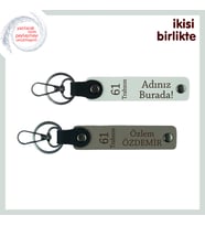 61 Trabzon Temalı Anahtarlık, İsminizi Yazdırabilirsiniz, Anlamlı Hediyelik Tasarım, Beyaz-Kül Gri