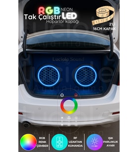 Şerit LED 2’li 16cm RGB Neon Hoparlör Kapağı  Uzaktan Kumandalı 3 Renk LED Efektli Midrange Aydınlatma Seti
