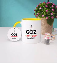 Göz Doktoru Kupa Bardak Sarı ve Anahtarlık