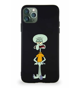 Apple iPhone 11 Pro Max Soft Premier Kapak Squidward Dokunaç Tasarımlı Silikon Kılıf - Siyah (Şeffaf)