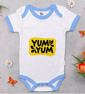 BK Kids Yum Yum Tasarımlı Mavi Bebek Body Zıbın-1
