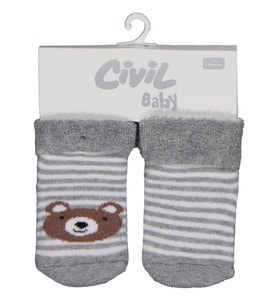 Civil Baby Çizgili Bear Kıvrık Havlu 6-18 Ay 2'li Bebek Erkek Çorap Set - Standart 12 Ay