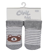 Civil Baby Çizgili Bear Kıvrık Havlu 6-18 Ay 2'li Bebek Erkek Çorap Set - Standart 12 Ay