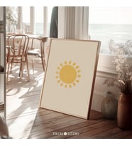 Boho Güneş Duvar Sanatı, Pastel Sarı Soyut Güneş, Boho Minimalist Oda Dekoru