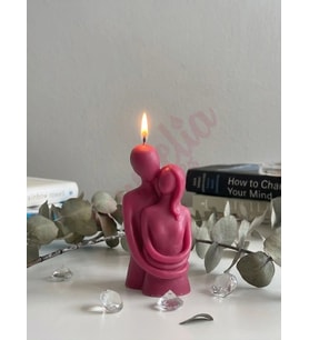 Mumelia Candles Sarılmış Çift - Doğal Soya Blok Dekoratif Mum - Derin Pembe