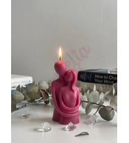 Mumelia Candles Sarılmış Çift - Doğal Soya Blok Dekoratif Mum - Derin Pembe