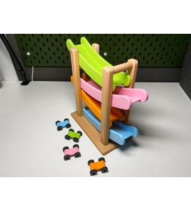 3D Baskı Kaydıraklı Araba Pisti - 4 Katlı Mini Araba Yarış Rampası, Bebek ve Çocuk Oyuncağı Seti (4 Araba Dahil)
