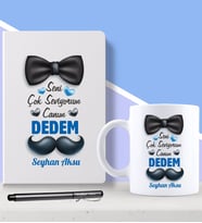 BK Gift Kişiye Özel Canım Dedem Tasarımlı Beyaz Defter Kalem ve Kupa Seti-2 (Model 1)