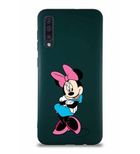 Samsung Galaxy A30S Soft Premier Kapak Minnie Mouse-D Tasarımlı Silikon Kılıf - Yeşil (Şeffaf)