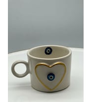 Altın Yaldız Kalp Nazar Fincan Mug (Karışık)