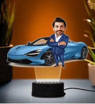 Doğum Günü Hediyesi,Sevgiliye Hediye, Kişiye Özel Fotoğraflı Üstü Açık Spor Araba  Karikatür 3D Led Lamba (Beyaz)