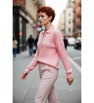 Kadın Oversize Saç Örgü Polo Yaka Triko Kazak Düşük Uzun Kollu Kışlık Rahat Basic Şıklık Kaliteli