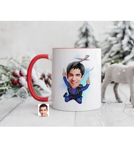 Bk Gift Kişiye Özel Paraşüt Karikatürlü Kırmızı Kupa Bardak-1, Sevgiliye Hediye, Arkadaşa Hediye