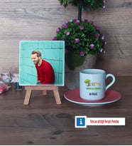Orman Muhafaza Memuru Fotoğraflı Dekoratif Taş, Ahşap Altlıklı Türk Kahvesi Fincanı Hediye (Model 6)
