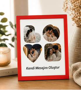 Masaüstü Kırmızı Love Kendi Mesajını Oluştur Tasarımlı 4 Fotoğraflı Ahşap Mdf Resimli Kolaj Çerçeve