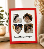 Masaüstü Kırmızı Love Kendi Mesajını Oluştur Tasarımlı 4 Fotoğraflı Ahşap Mdf Resimli Kolaj Çerçeve