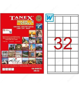 Tanex TW-2032 Beyaz Etiket 52.5 x 35 mm Ücretsiz Kargo