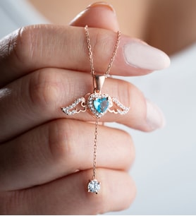 925 Ayar Gümüş Melek Kanatlı Hareketli Aquamarine