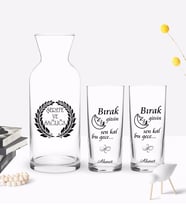 BK Gift Kişiye Özel Renkli Baskılı Bırak Ay Gitsin Tasarımlı İkili Rakı Bardağı ve Karaf Hediye Seti-1 (Model 1)