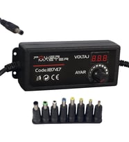 Powermaster PM-18747 Dijital Ekranlı 12 Volt - 24 Volt / 5 Amper Çok Uçlu Ayarlı Kademeli Adaptör