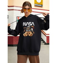 Unisex Nasa Bear Baskılı Sweatshirt (Siyah)
