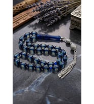 Surmeli Sıkma Kehribar Taşlı Arpa Kesim Tesbih 925 Ayar Gümüş Püsküllü 12*8 mm 902777