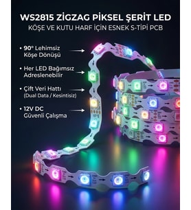 12 Volt 10 mm 60 Ledli Zigzag ws2815 Argb Pixel Adreslenebilir İç Mekan 5 Metre Şerit Led