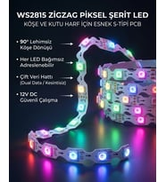 12 Volt 10 mm 60 Ledli Zigzag ws2815 Argb Pixel Adreslenebilir İç Mekan 5 Metre Şerit Led