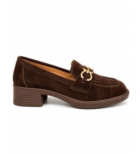 MYFİT SHOES 041 KADIN HAKİKİ DERİ AKSESUARLI KISA TOPUK AYAKKABI KAHVE SÜET