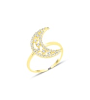 Gümüş altın yaldızlı zirkon taşlı alttan ayarlanabilir hilal yüzük SGTL12242GOLD (Rose)